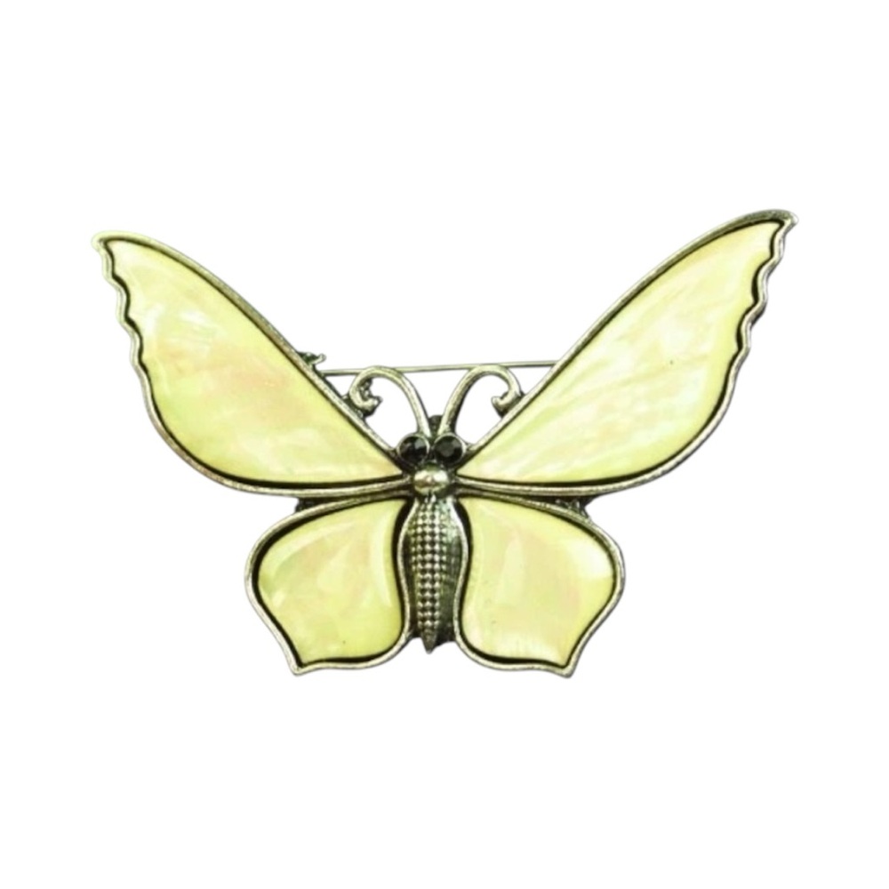 NWT Iridescent Natural Shell Butterfly Brooch Pendant Wrapped White Fashion